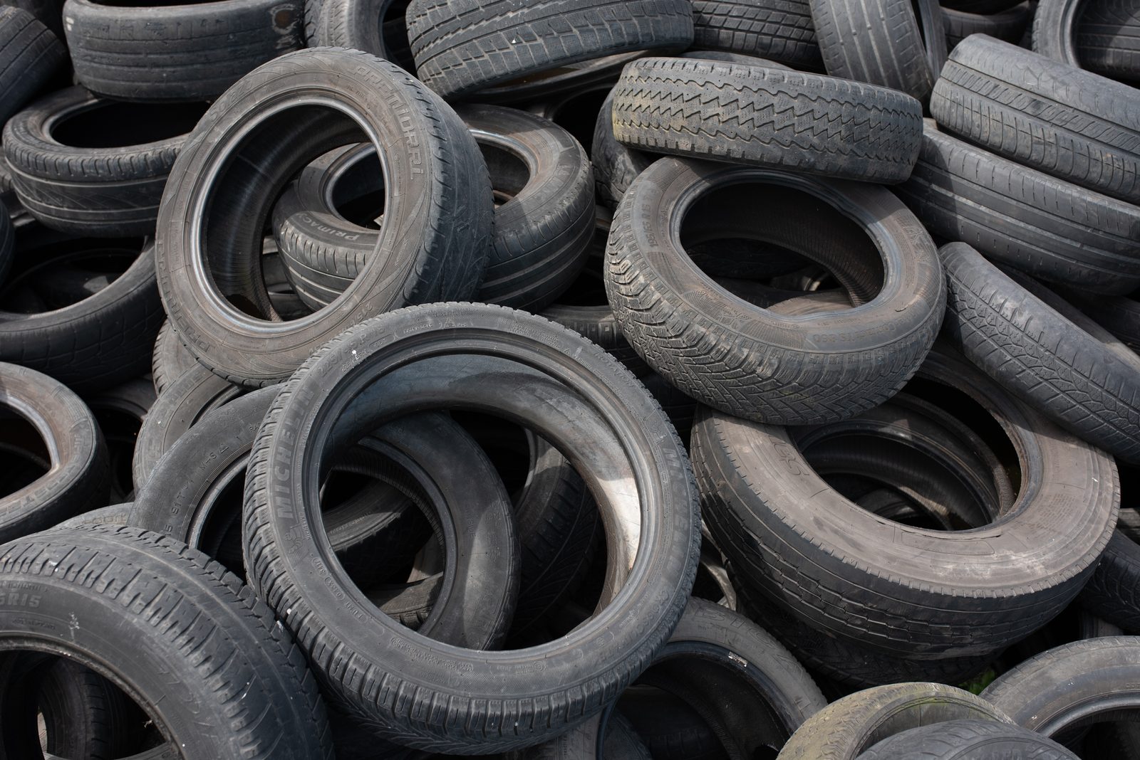Pile of used car tyres