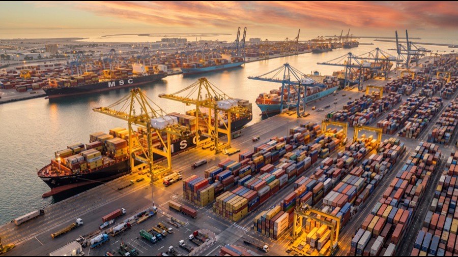 Containers at the port ready for bulk chemical shipments