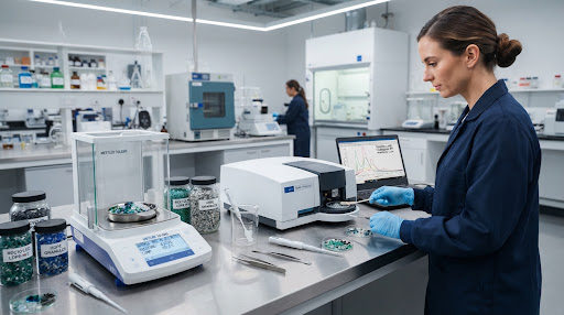 Laboratory testing of rubber granule samples